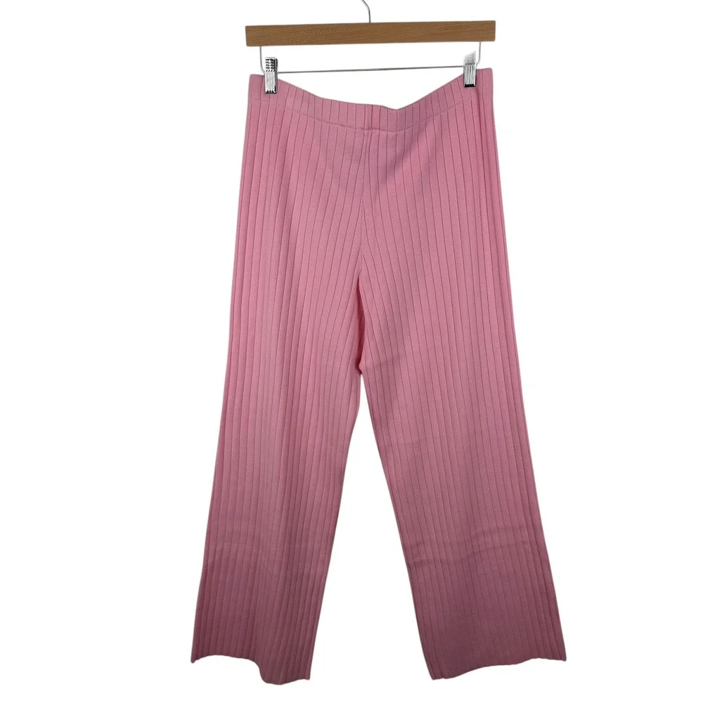 NWT Avara Wishlist Brianna Pink Ribbed Knit Pants Large Stretch Comfy‎ Lounge